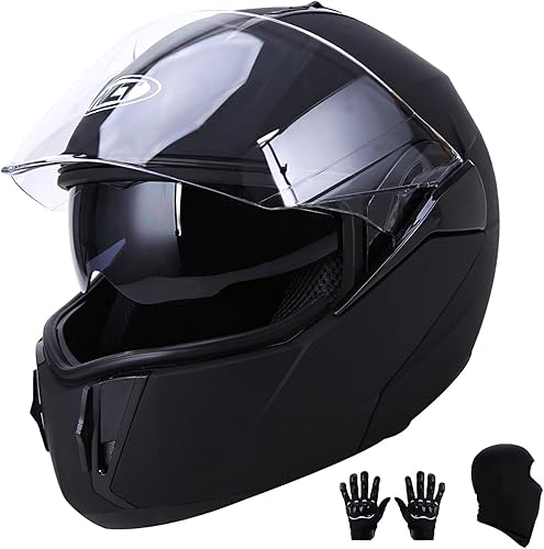 Casco modular para motocicleta de cara completa con visera dual abatible, aprobado por DOT, ligero y en color negro mate