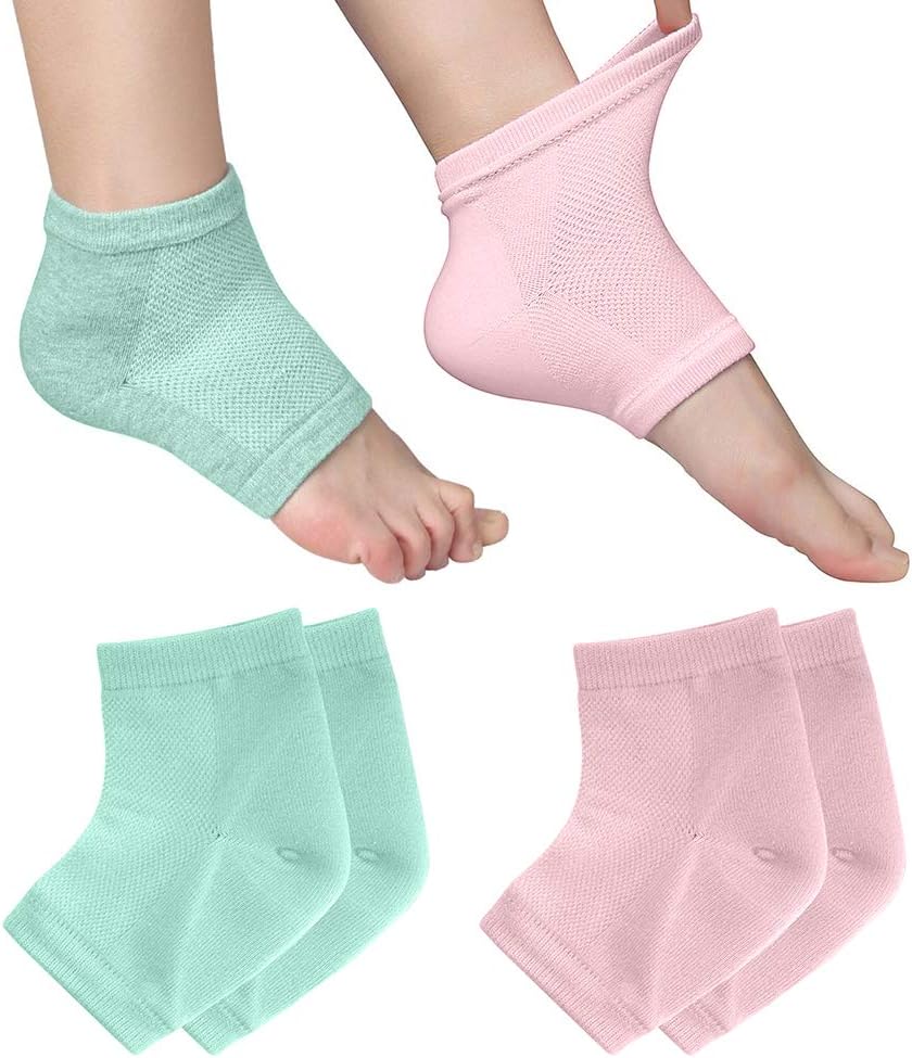 2 Pairs Vented Moisturizing Gel Heel Socks for Dry Hard Cracked Heels Open Toe Comfy Recovery Socks Foot Treament Day Night Care Pink and Green
