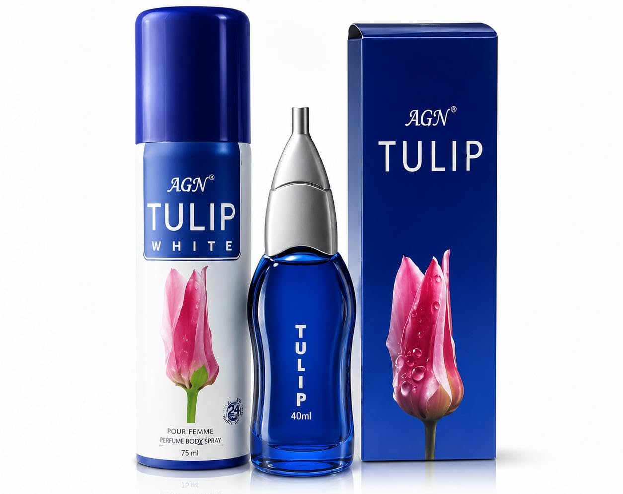 AGN Tulip White Combo Pack, Eau De Parfum, Floral Fragrance, Long Lasting, 75ml Spray and 40ml Perfume-image-12