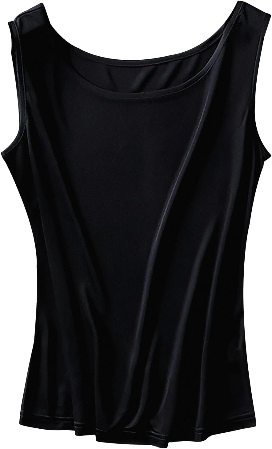 Silk Tank Tops for Women Basic Double Lined Knit Tank Top Round Neck Cute Summer Sleeveless Vest Compression Cami Tank