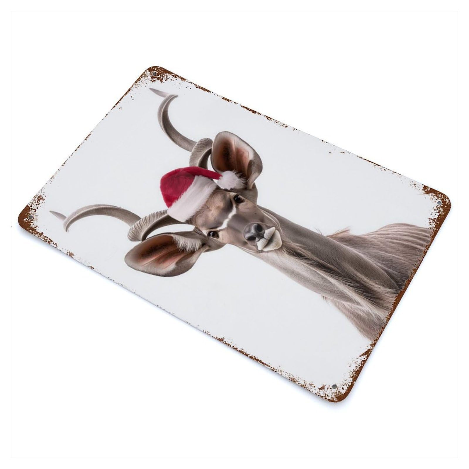 Retro Metal Sign with Kudu with Santa Hat Design 11.8"x7.9", for Bistro, Counter And Cafe Decor, Shabby Chic Decor