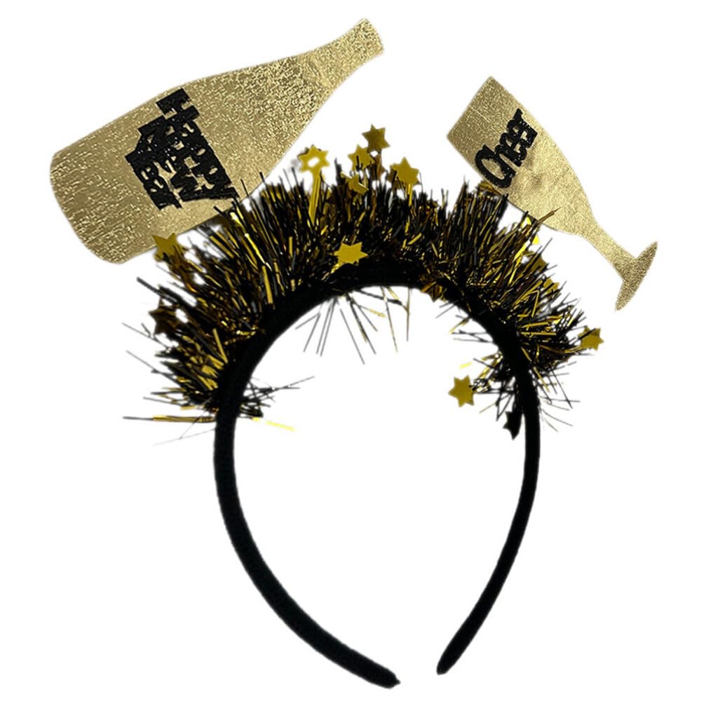 minkissy 2024 Happy New Year Headband Glitter Tinsel