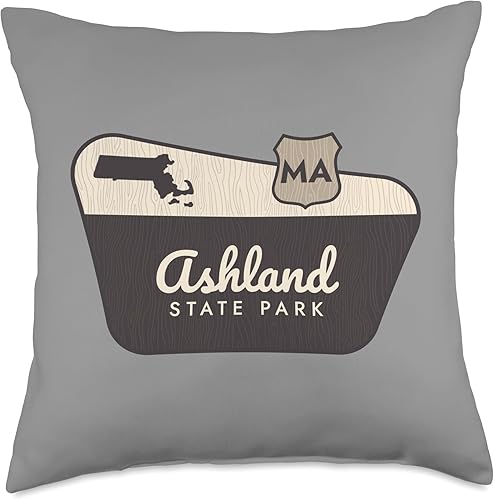 Ashland State Park MA Vacation Souvenirs Ashland State Park Massachusetts Welcome Sign - Almohada de viaje, 18 x 18 pulgadas, multicolor
