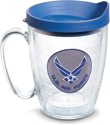 Tervis Vaso aislado con logotipo de la Fuerza Aérea con emblema y tapa, 16 onzas, clásico