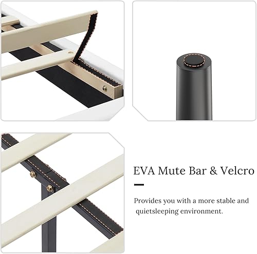 Miniatura 4 de Flolinda Base de cama de plataforma tamaño King con cabecera tapizada de terciopelo y soporte de listones de madera, base de colchón totalmente