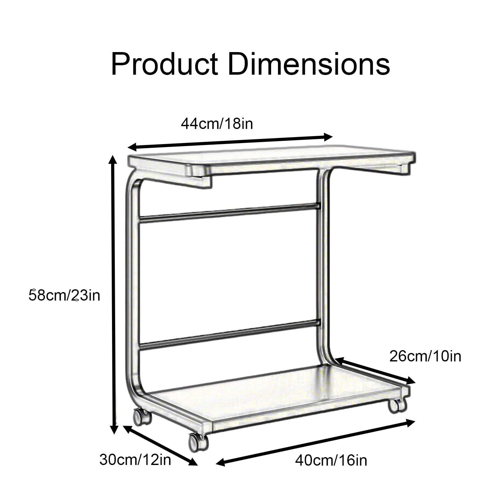 Mueble Impresora Grande, Mesa Impresora Industrial de 2 Niveles con Almacenamiento y Marco de Acero con Ruedas para el Hogar y la Oficina(Black,40x30x58cm/16x12x23in)
