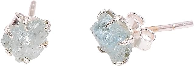 Natural Raw Aquamarine Handmade 925 Sterling Silver Stud Earrings RSSE31