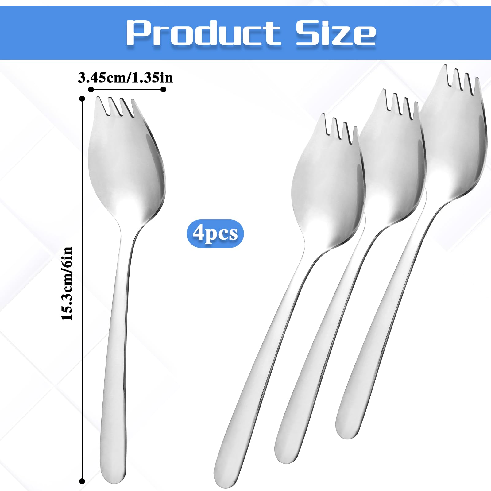 4-teiliges Spork Set Edelstahl - 19cm Kombi-Löffel-Gabel Für Salat & Pasta