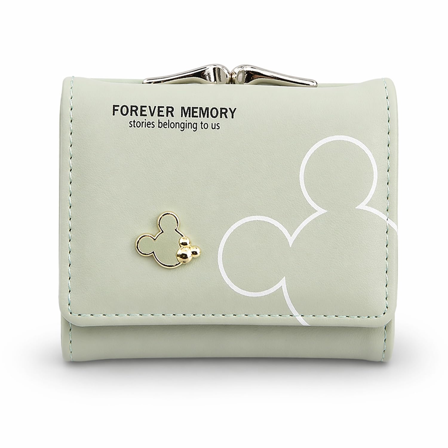 Women's Cute Mickey Mouse Wallet with Iron Clip Stylish Card & Coin Purse(Green)-image-7