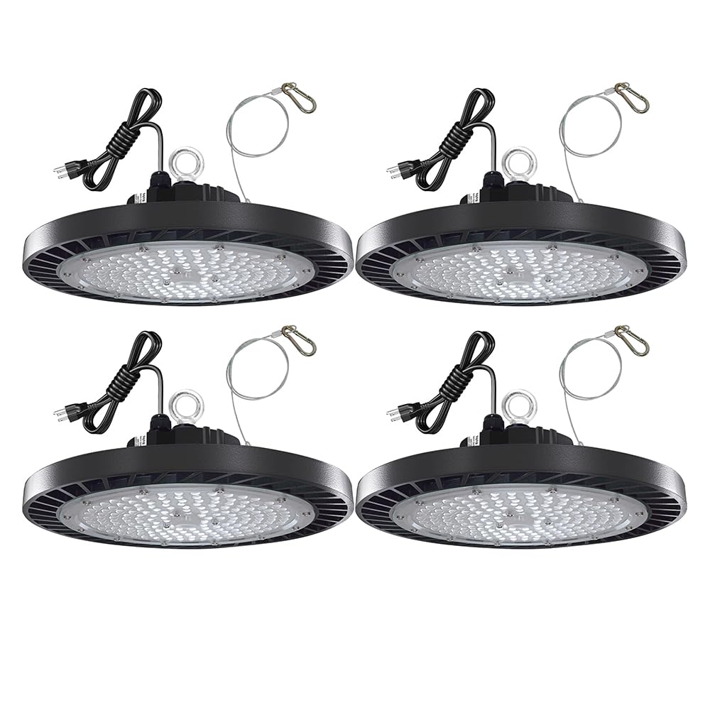 SZSKYING UFO LED High Bay Light,200W 22000LM,Commercial Bay Lighting Fixture 6500K,High Bay Led Lighting with US Plug,UFO LED Lights for Warehouse Workshop Factory Gym Garage Barn(4 Pack)