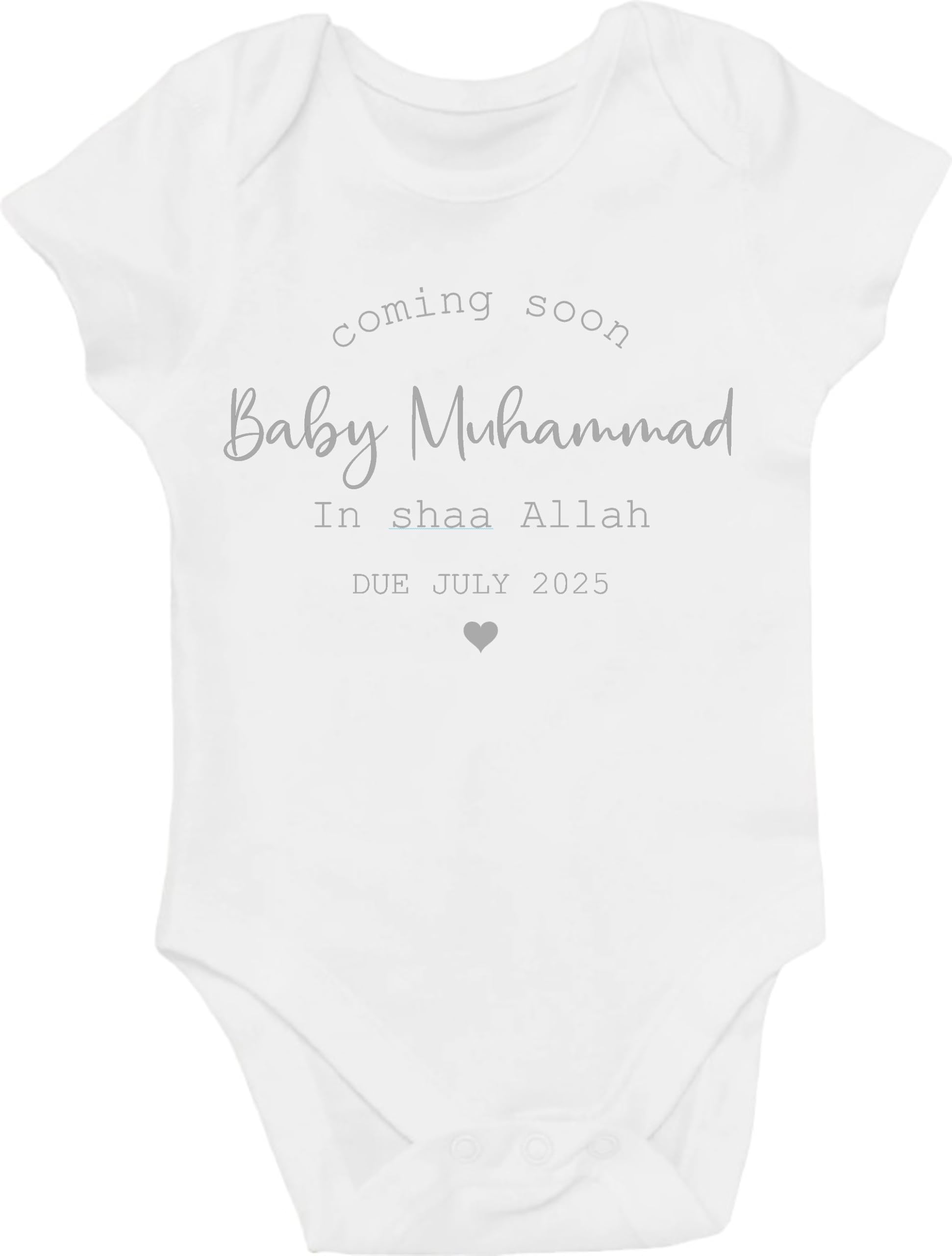 Personalised In Sha Allah Muslim Islamic Bodysuit Custom Baby Name Vest heart Baby Grow Bodysuit Reveal Announcement (Newborn)