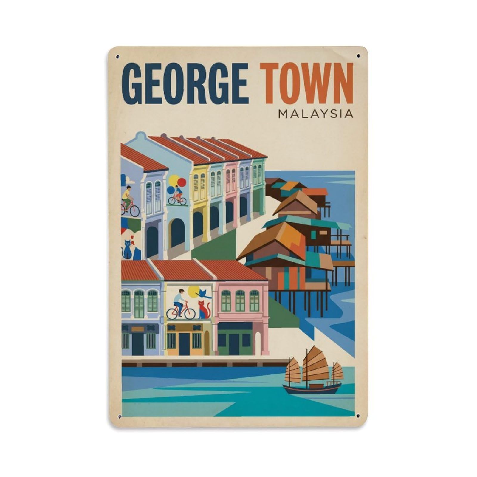 Fqcyn Style Metal Tin Sign Travel Retro Malaysia George Town