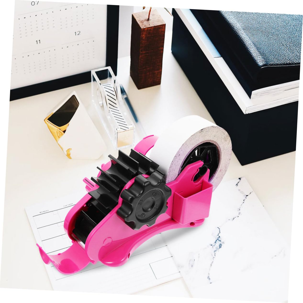 DOITOOL Dévidoir Polyvalent en Abs et Acier Inoxydable Pratique Semi-automatique et Distributeur de Ruban Adhésif Coupe-ruban Intégré pour Bureau et Maison