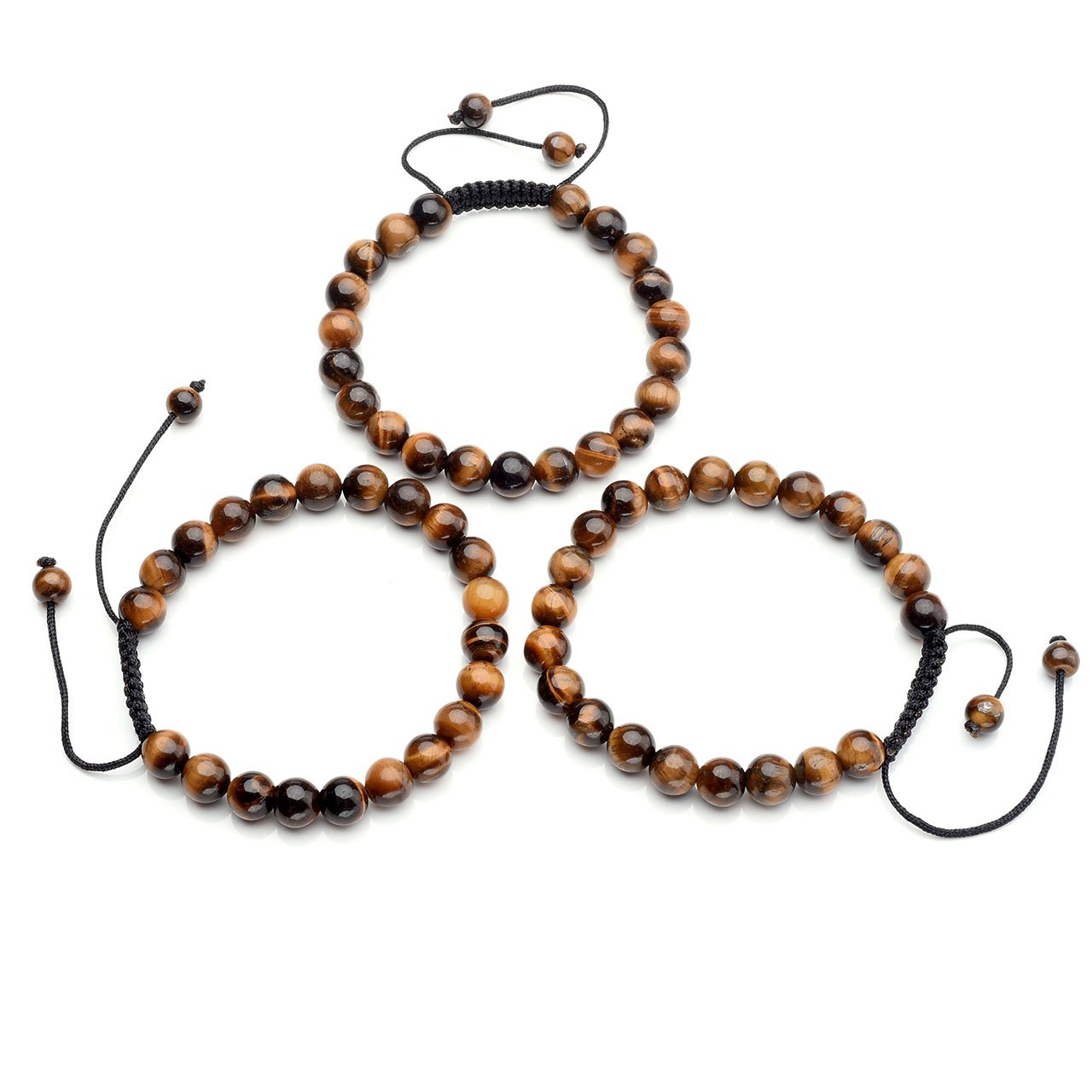 LYGBAOFUL Pulseras de cuentas elásticas de cristal de energía curativa con piedras preciosas de ojo de tigre amarillo natural de 8 mm, macramé hecho a mano ajustable para hombres y mujeres, regalos de