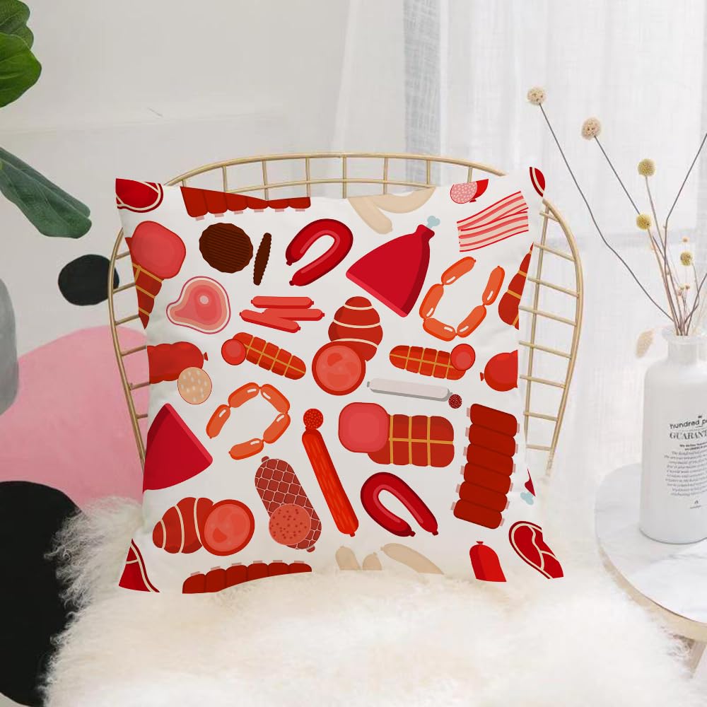 HYOSXW Cushion Cover,Throw Pillow Case Home Decorative for Living Room Bedroom Sofa Chair 16X16 Inch,Healthy farm meat and sausages background with seamless pattern of beef steaks,Pillowcase 40X40cm