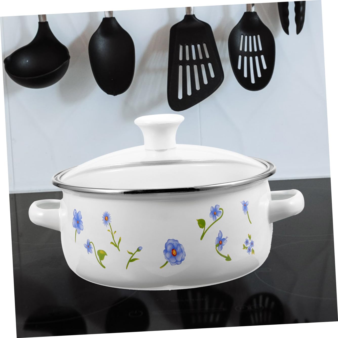 Vintage Emaille Suppentopf 18cm 15L mit Deckel und Doppelgriffen Verschleißfest Hitzebeständig Suppentopf für Küche Kochen
