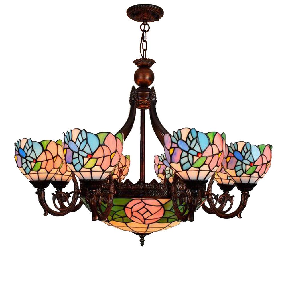 YNIYUJKL Tiffany-Style Large Ceiling Lamp Many-Arm Chandelier, Country Pastoral Art Stained Glass Pendant Lights Fixture For Dining Room, Living Room, Hallway