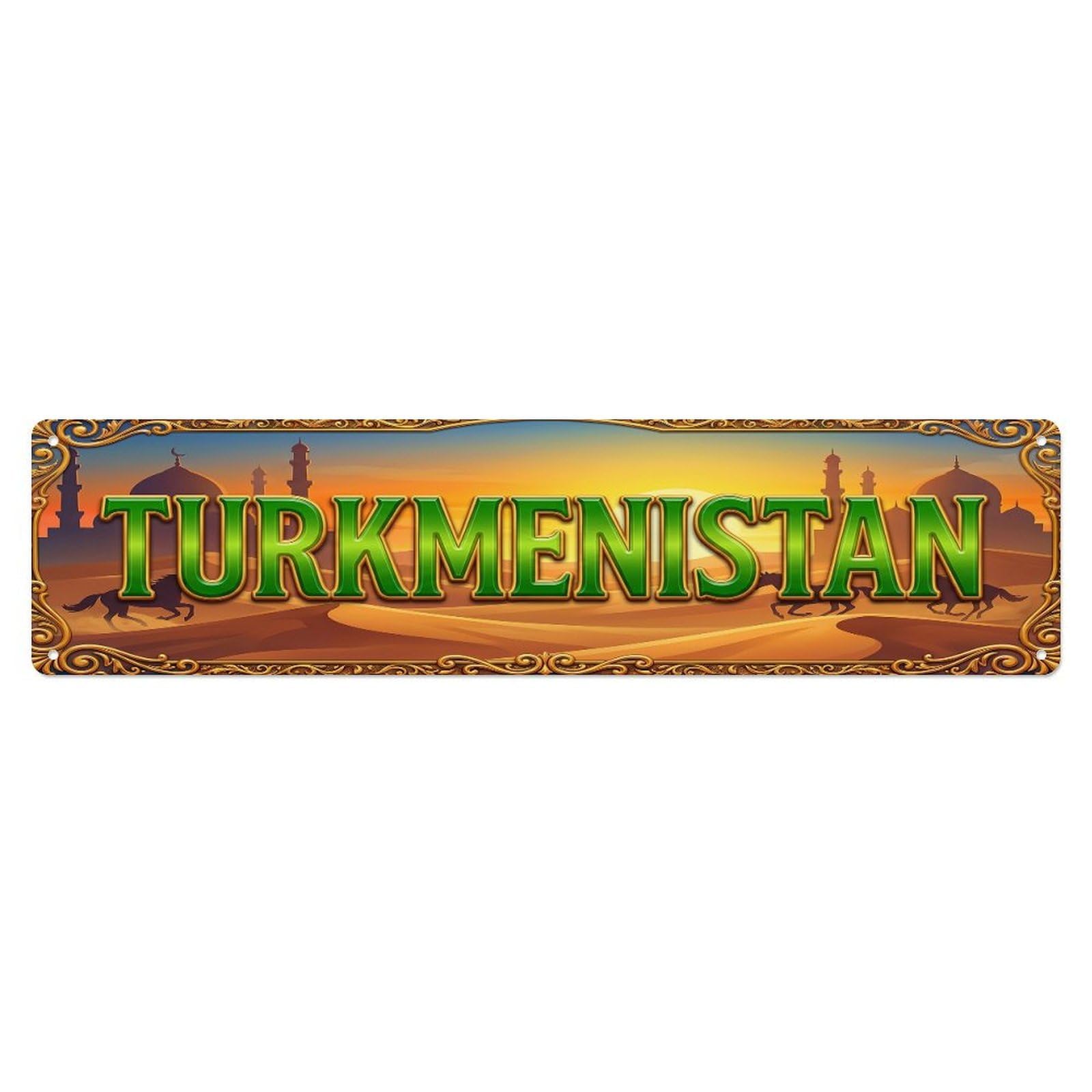 Vintage Turkmenistan Flag Travel Pattern Metal Tin Sign