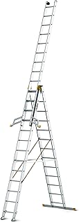DRABEST - MAX Aluminium Profi Leiter - 3 x 13 Stufen - rutschfeste Sprossen - 9,37 m lang - bis 150 kg - 3-teilig - für Baustelle - Mehrzweck-, Steh-, Auszieh-, Klapp-, Treppenleiter - Verstellbar