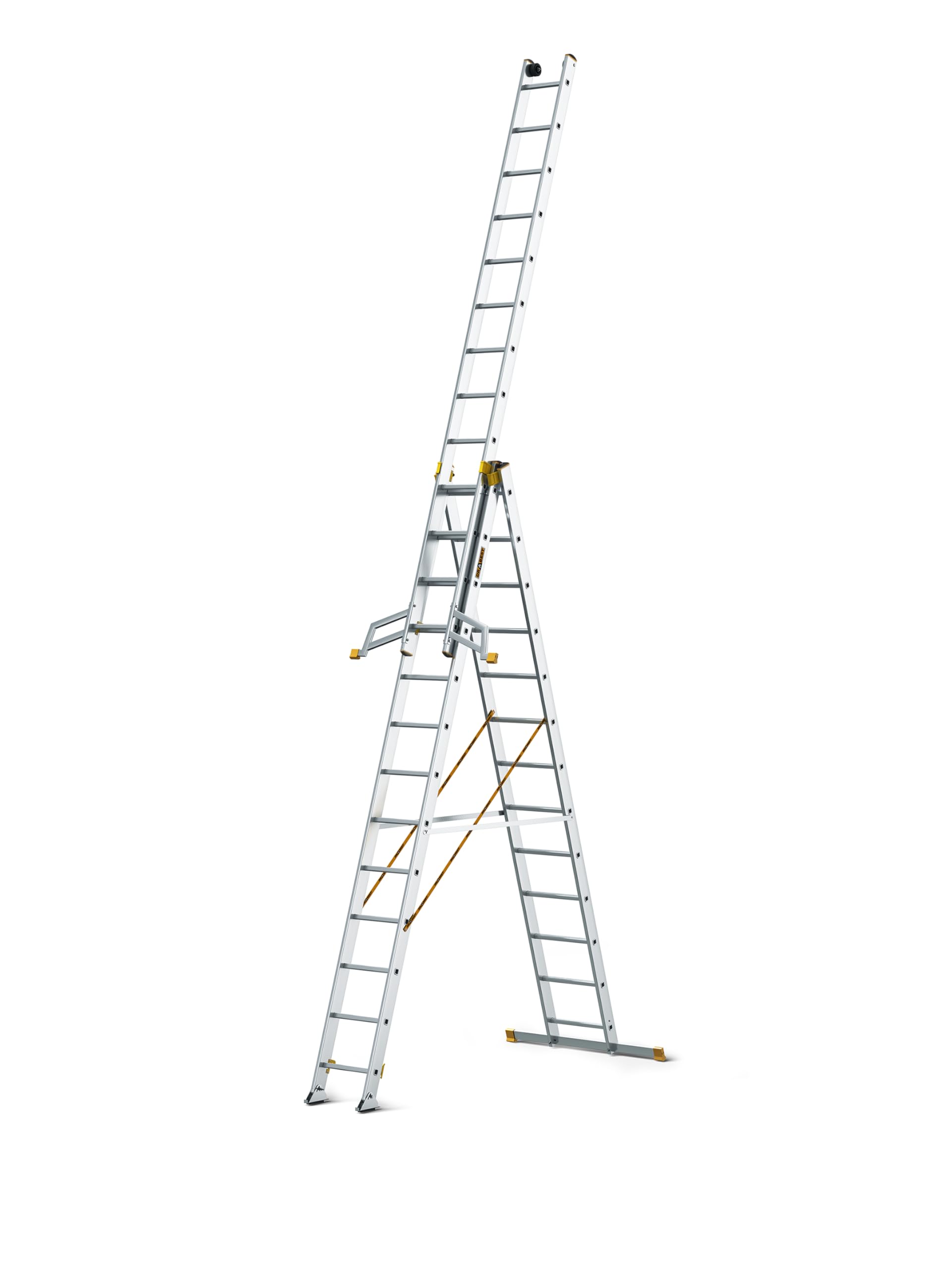 DRABEST - Max Échelle Pliante Professionnelle en Aluminium - 3 x 13 marches - 9,37 m - Industriel - jusqu'à 150 kg - pour Le bâtiment - Polyvalent - Extensible - Ajustable - Échelle d'escalier