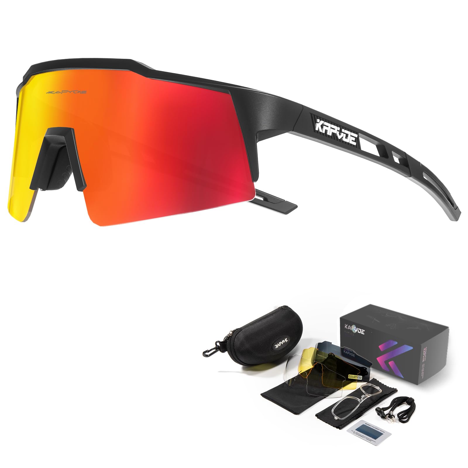 KAPVOE Gafas de Ciclismo Polarizadas con 1 Lente O 4 Lentes Intercambiables TR90 Gafas de Sol Deportivas Hombres Mujeres