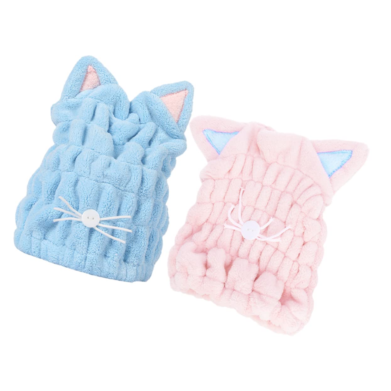 6pezzi Asciugacapelli Cat Ear Microfibra Asciugatura Veloce e Assorbimento Per Casa e Viaggi Blu Rosa
