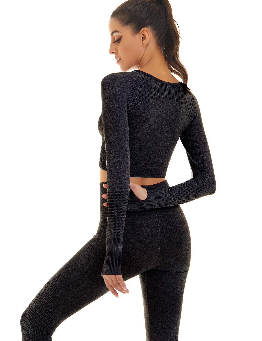 Toplook Women Seamless Workout Outfits Athletic Set Leggings + Long Sleeve Top 2 Pieces