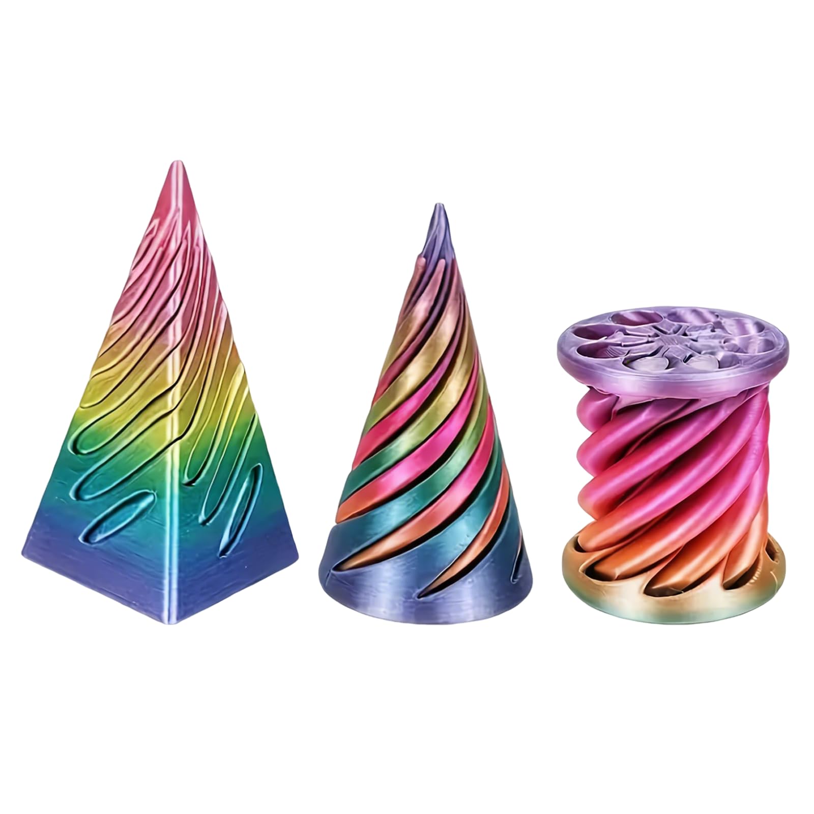 3Pcs 3D Printed Spiral Cone Fidget Toys Mini Sensory Stress Relief Desk Toy Impossible Pyramid Passthrough Sculpture Decor Toys for Concentration Spiral Cone Toy for Office Home Travel Party Gift (E)