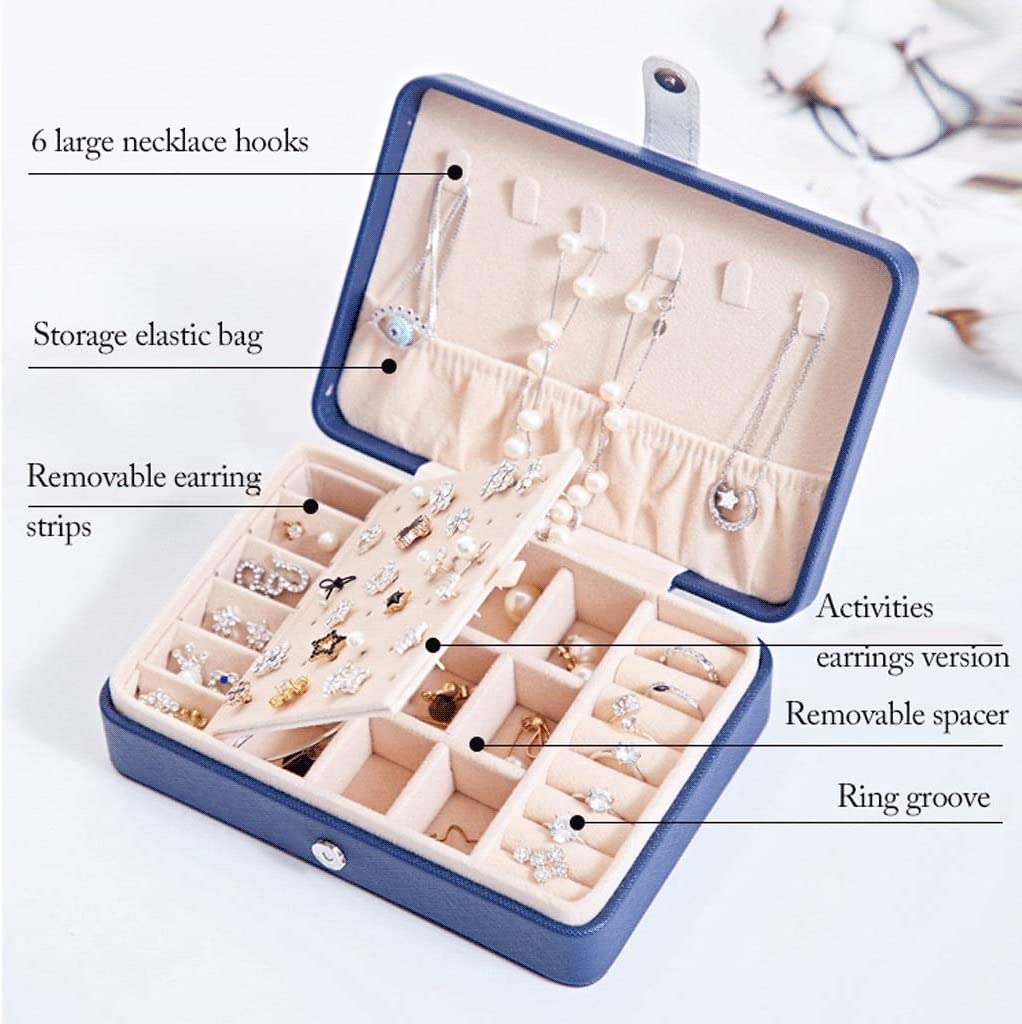Joyero organizador – Estuche de almacenamiento portátil de cuero para anillos, aretes y collares – perfecto para accesorios de dormitorio