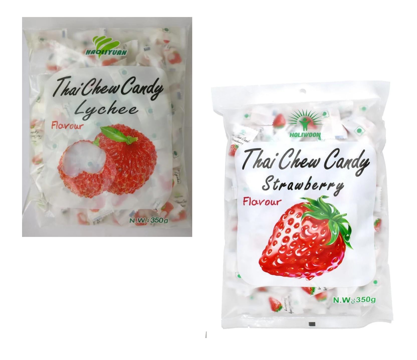 Haoliyuan Thai Chew Strawberry Candy and Thai Chew Lychee Flavored Candy(2 * 350 grams)