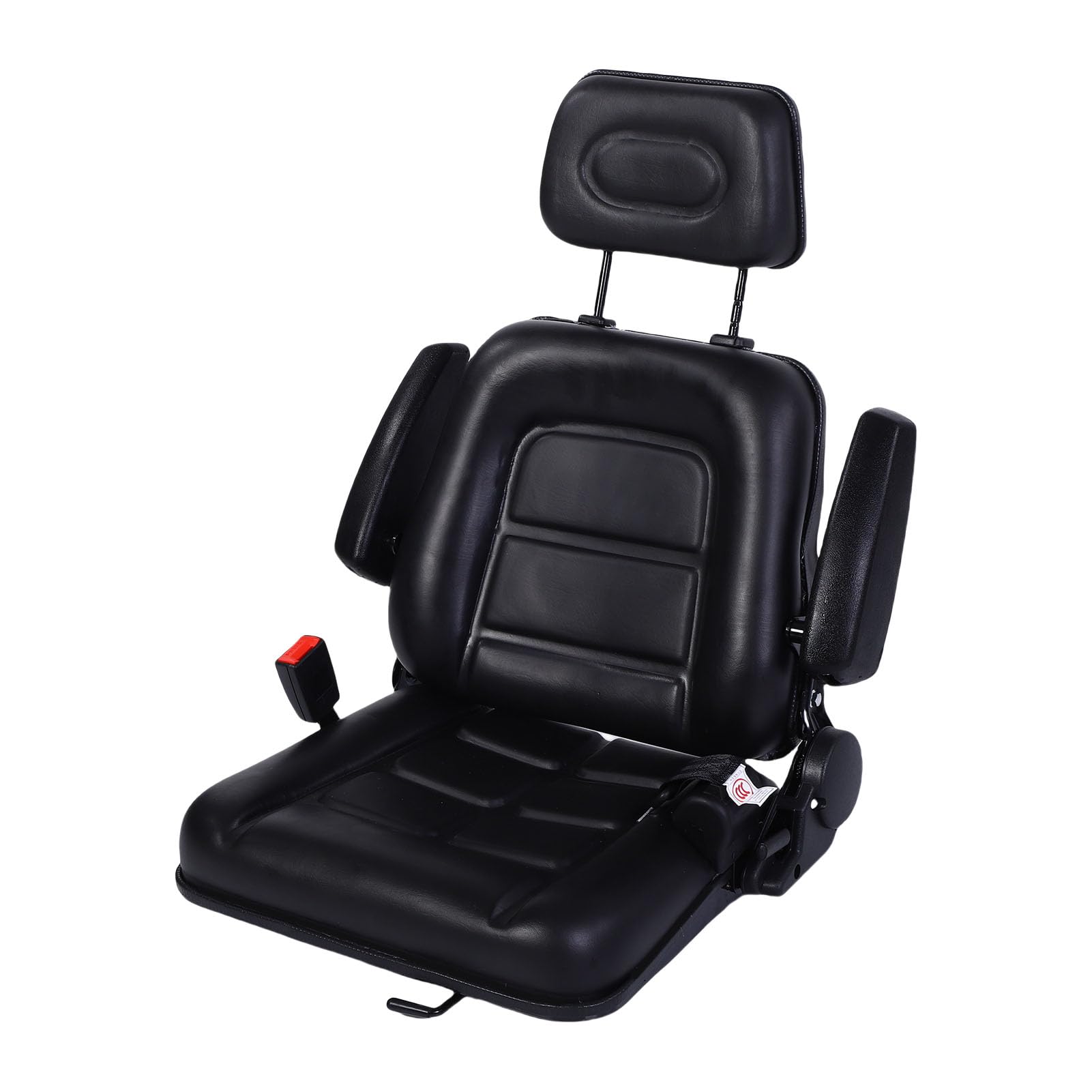 Ergonomischer Universal-Gabelstaplersitz mit Verstellbarer Kopfstütze und Sicherheitsgurt, Geeignet für Kompaktlader und Rasenmäher, PVC-Material (Mit Armlehne)