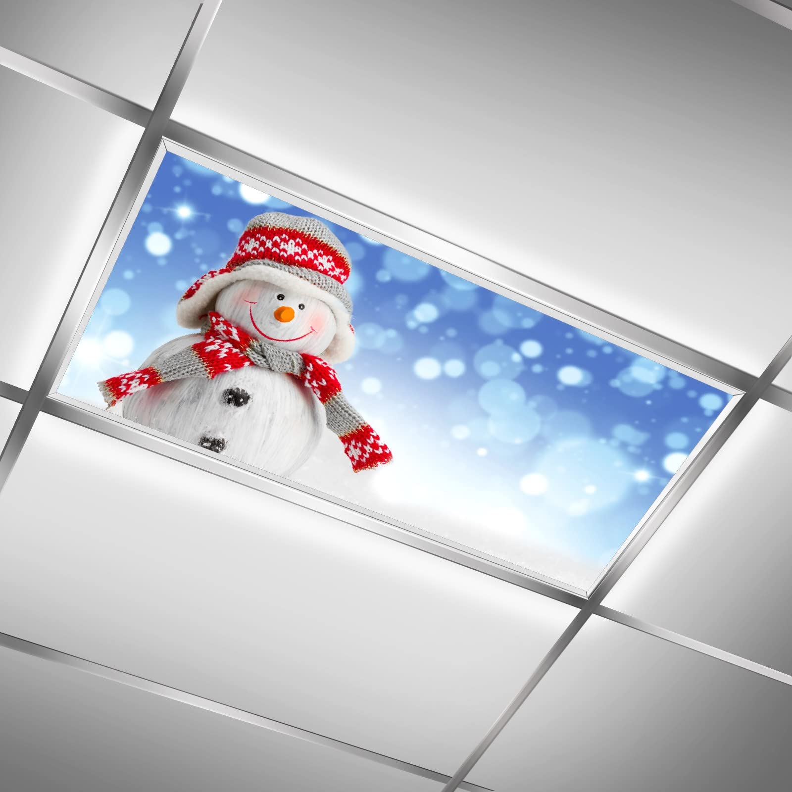 J.COXLOD Fluorescent Light Covers for Ceiling Lights Classroom Office 4' x 2' Feet, Snowman Eliminate Harsh Glare Causing Eyestrain and Headaches