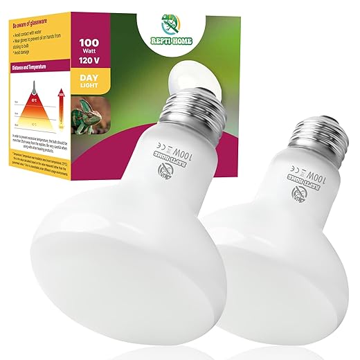 Reptile Heat Lamp Bulbs, Simulate Natural Sunlight Heat Light Bulb, 2 Pack 100W Amphibian Terrarium Basking Spot Lamp for Reptile, Bearded Dragon, Lizard, Turtle, Snake