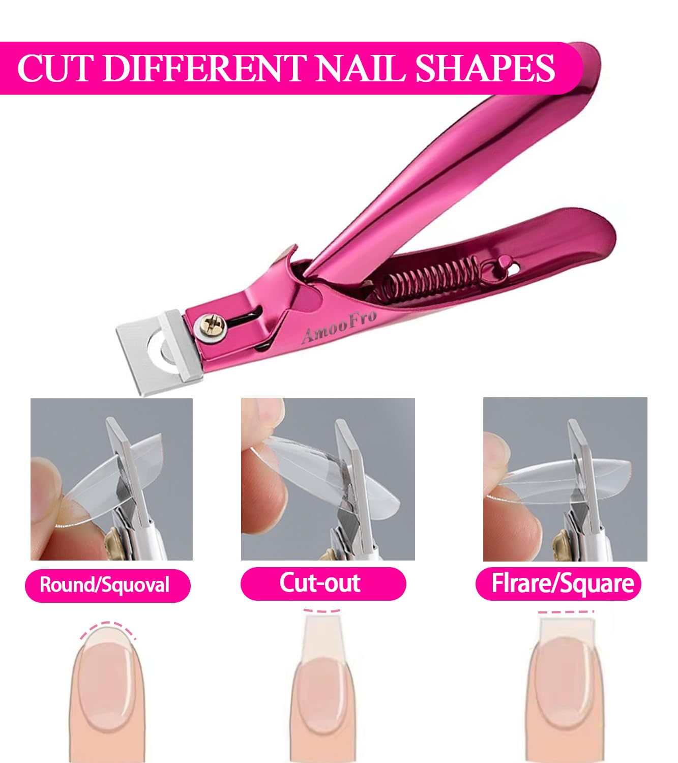 AmooFro Acrylic False Nail Clippers with Sizer,Nail Tip Cutter