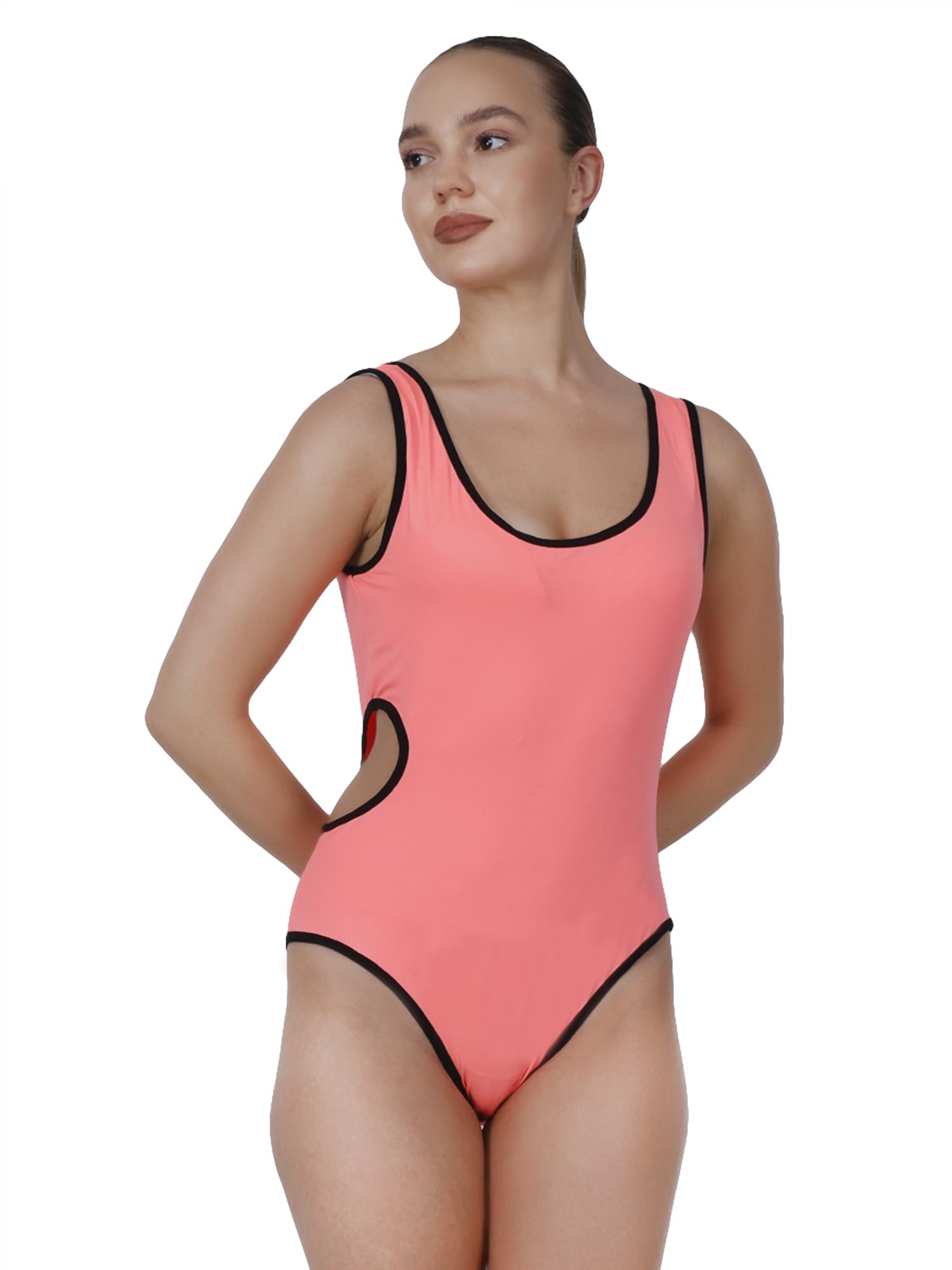 Women Poly Cotton Lycra Blend One Piece Sleevless lace Swim Suit, Bodysuit for Womens & Girls-image-40