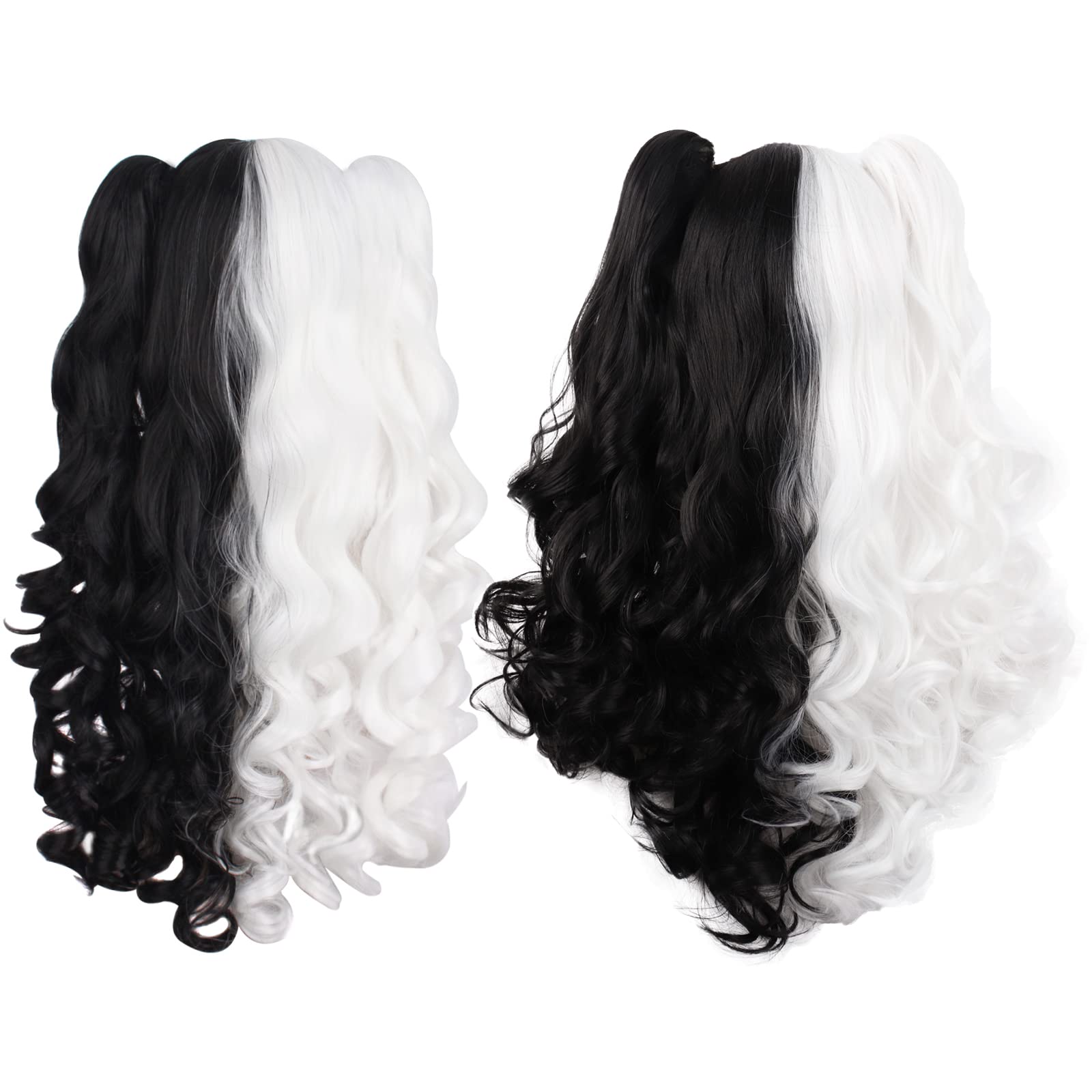 Peluca de cabello largo rizado atado en colas de caballo estilo lolita para Cosplay, marca , Blanco/Negro 6