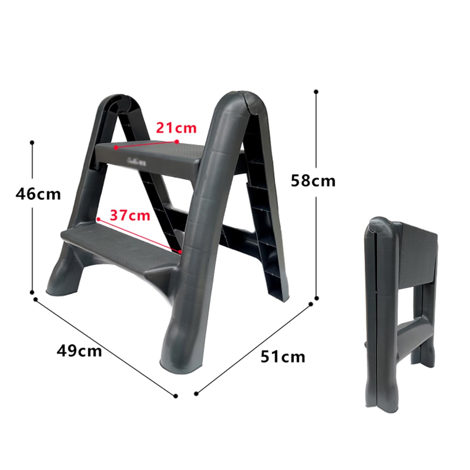 Lot de 2 marchepieds pliables gris de 35,6 cm de haut, coussinets antidérapants, capacité de 136 kg, tabouret portable pour adultes dans la salle de bain et la cuisine
