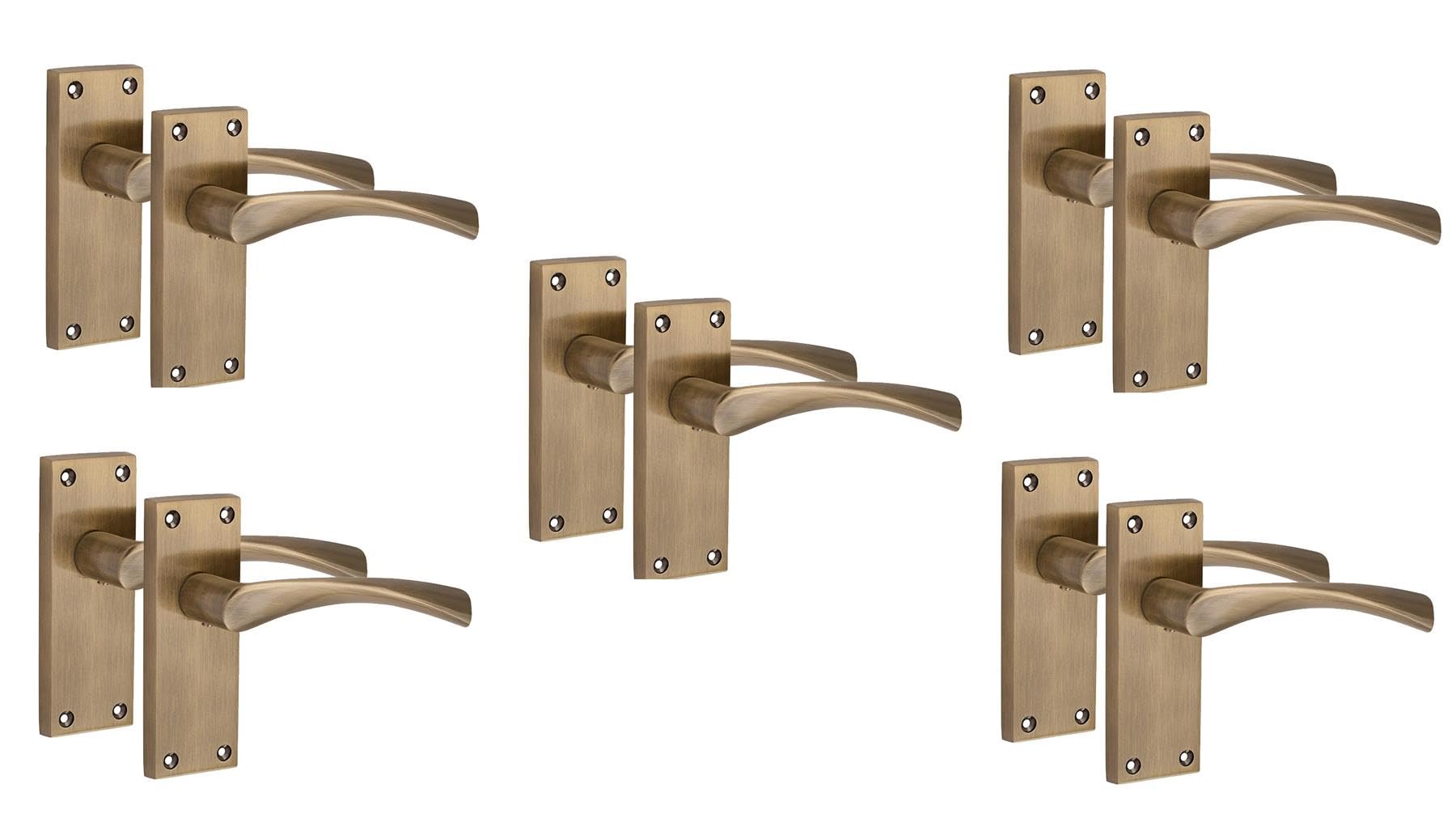 Golden Grace 5 Pairs Victorian Astrid Scroll Interior Door Handle Antique Brass Finish 120 x 40mm