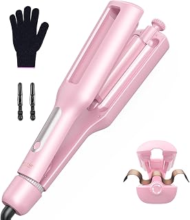 4 In 1 Ajustable Rizador Pelo Ondas - 22/25/32/38mm Plancha Pelo Ondas 3 Barriles Ondulador de Pelo Iónico, Anti-escaldamiento, Pantalla Digital, 4 Temperatura(140°C-210°C), Rosa