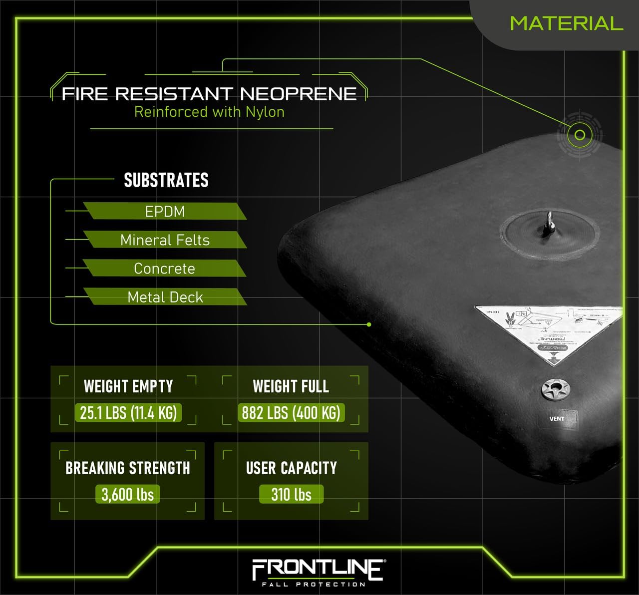 Frontline EcoAnchor Fall Arrest System | Lightweight, Reusable, and Tool-Free Setup | Made from Fire-Resistant Neoprene | Complies with OSHA & EN 795