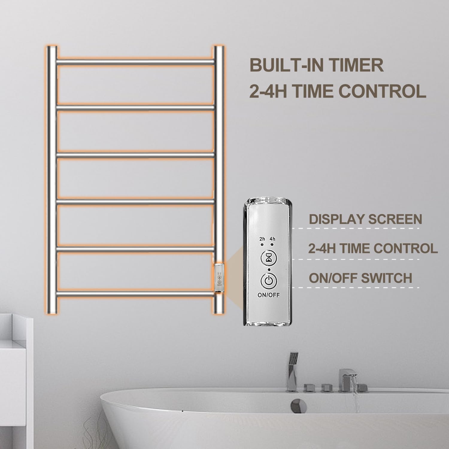 R FLORY Towel Warmer Rack for Bathroom Wall Mounted Heated Towel Warmers Dryer Plug-in/Hardwired Stainless Steel Electric Towel Warmer, 6 bar Brushed Nickel