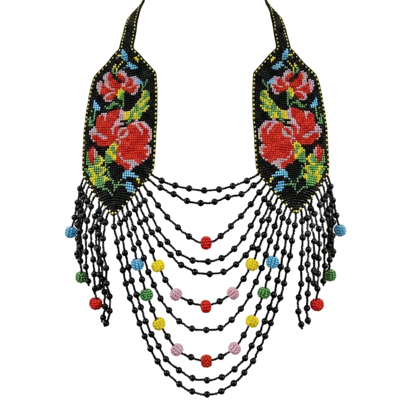 Collier ukrainien Gerdan fait main en perles de rocaille traditionnelles