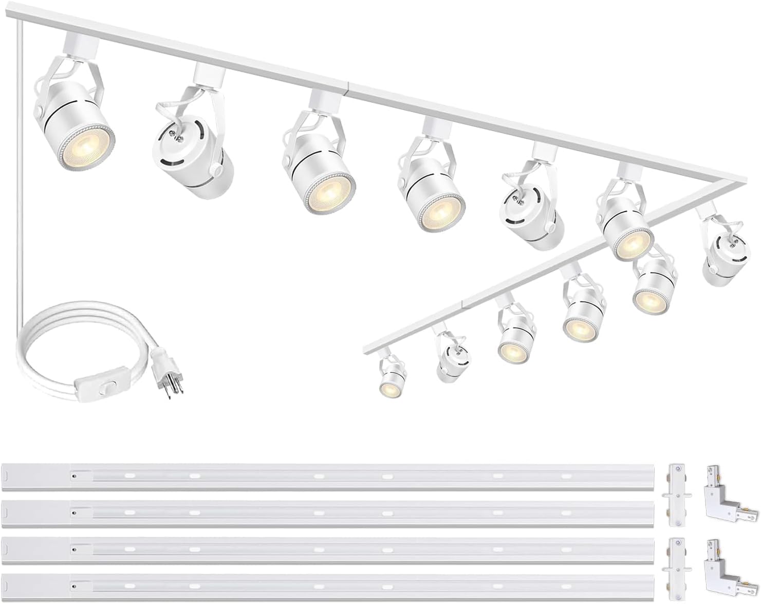 White Track Lighting Heads Kit, PAR20 Dimmable H Type Track Lights Heads with 13.12Ft(3.28*4) H Type Track Light Rails 4000K Natural Light LED Ceiling Spotlight Fixture, Replaceable Par20 Bulb