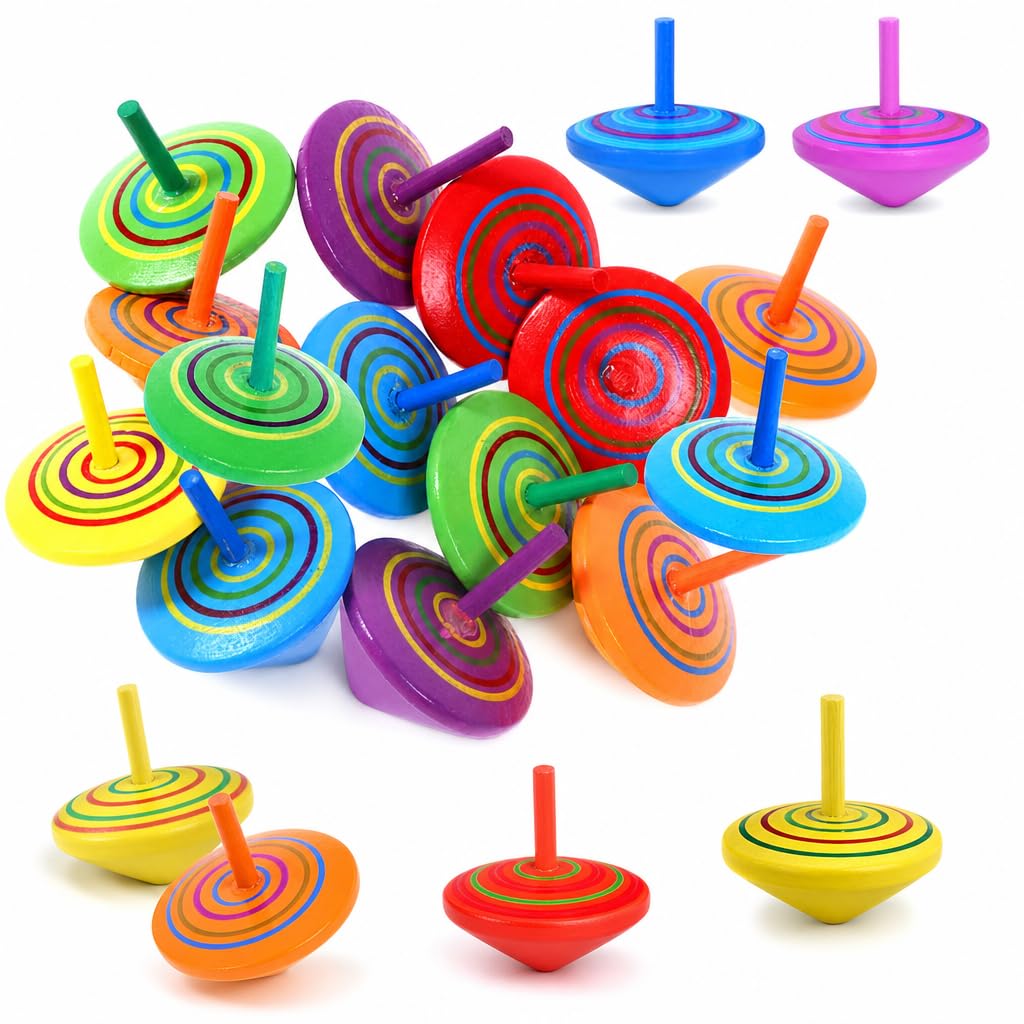 20 PCS Wooden Spinning Tops, Classic Spinning
