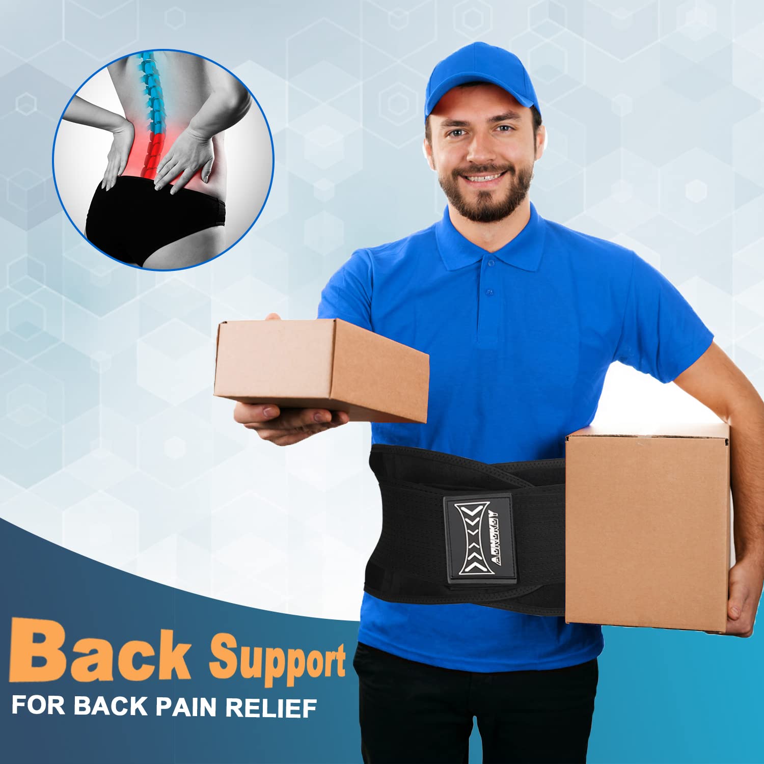 AONOKOY Back Brace for Women Men Lower Back Pain Relief, Adjustable Back Support Belt with Lumbar Pad for Work Heavy Lifting,Breathable Lumbar Support Belt for Scoliosis Back Pain Herniated Disc (M : Health & Household