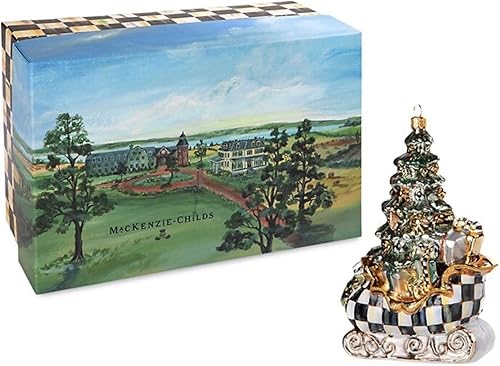 Miniatura 2 de MacKenzie-Childs Adorno de cristal - Trineo de granja de árboles
