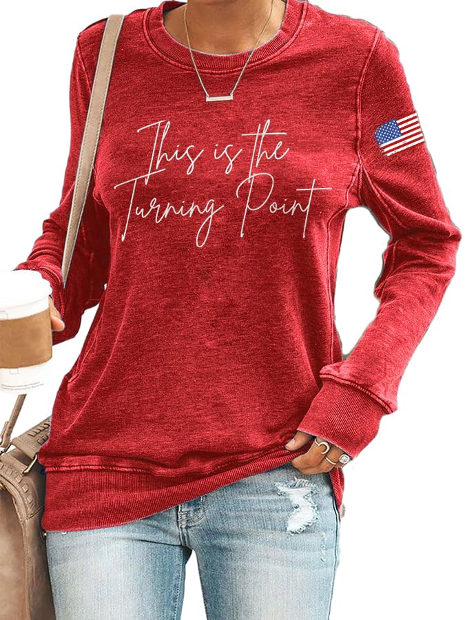 Retro This Is The Turning Point Print Sweatshirt Women Turning Point USA Freedom America Flag Top - Main Image