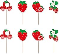 Vista 1 de TSJ 16 piezas de fresa para cupcakes de frutas, palitos para decoración de tartas para fiesta temática de fresas, baby shower