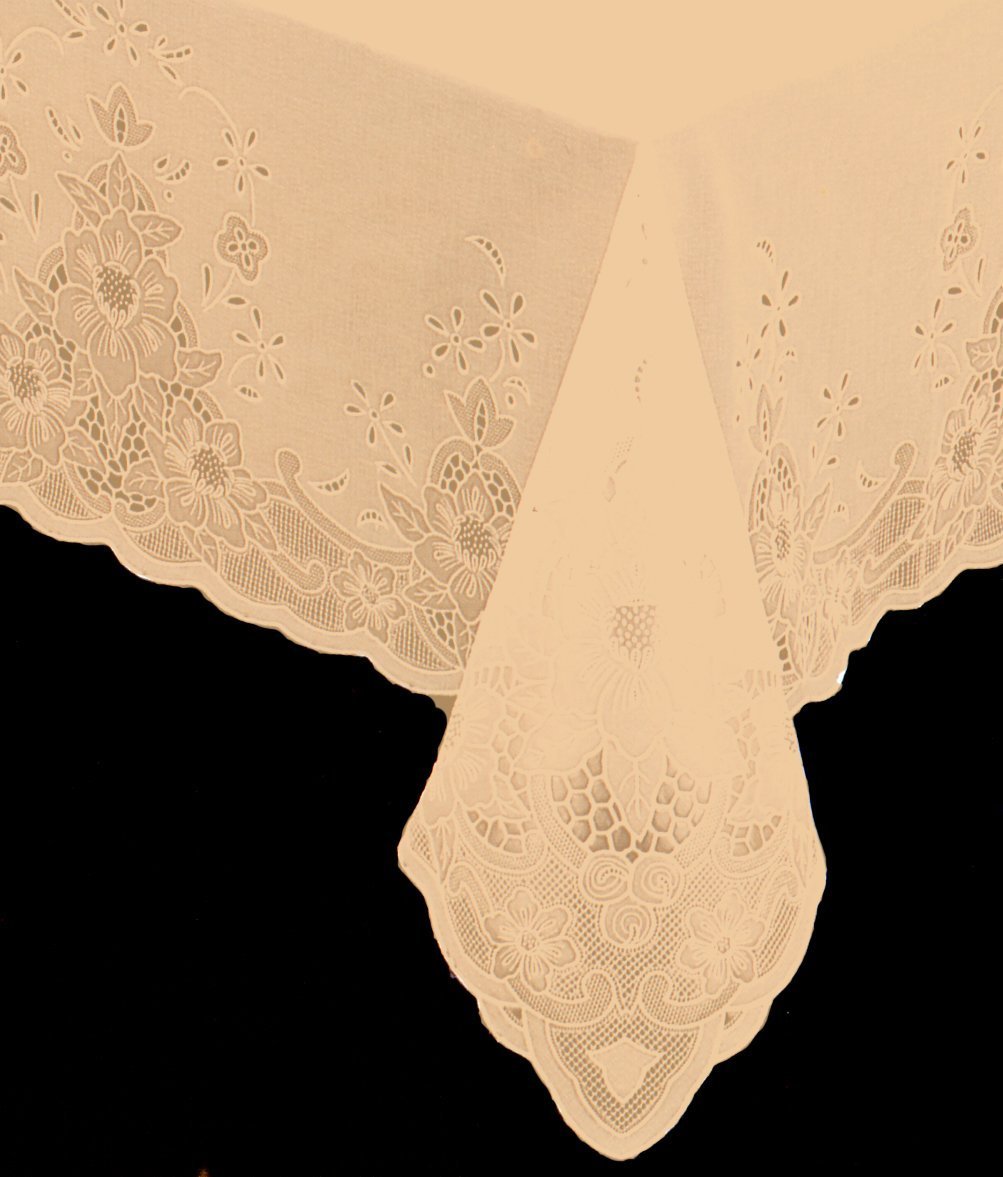 Sana Enterprises Spill Proof, Oilproof, Heavy Vinyl lace Tablecloth with Full Vinyl Backing, Easy Care Stain Resistant (54x72 Inches Rectangular, Bone Beige)