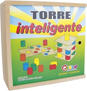 Carlu Brinquedos - Torre Inteligente Jogo de Madeira 18, 4+ Anos, Multicor, 1262